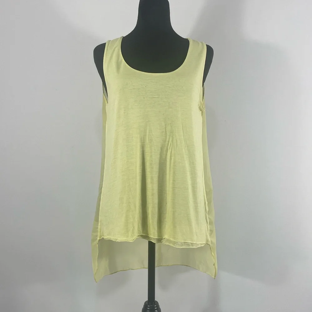 Zara’s Distressed scoop neck,High low, sleeveless,light Yellow Sheer women’s top - Picture 10 of 10
